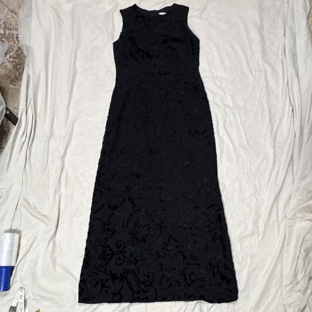 Rampage Black Velvet Flocked Floral Maxi Dress L 90s Y2K Goth Whimsigoth